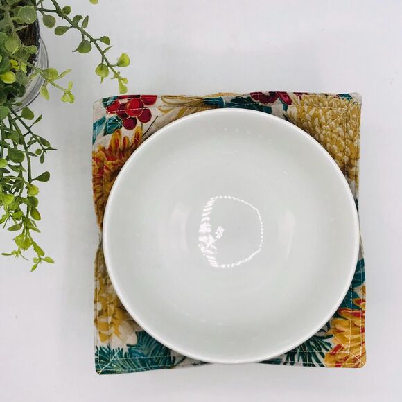 Microwave Soup Bowl Cozy, Reversible, Holiday Festive Dahlias Best Gift Idea - Picture 8 of 10